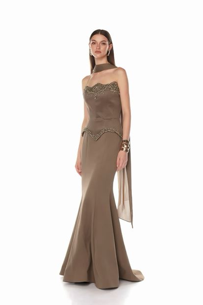 Vizon Balık Kesim Taş İşlemeli Abiye Elbise